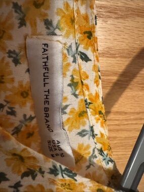 Faithfull the Brand Yellow Floral Mini Dress with Green Leaf Print